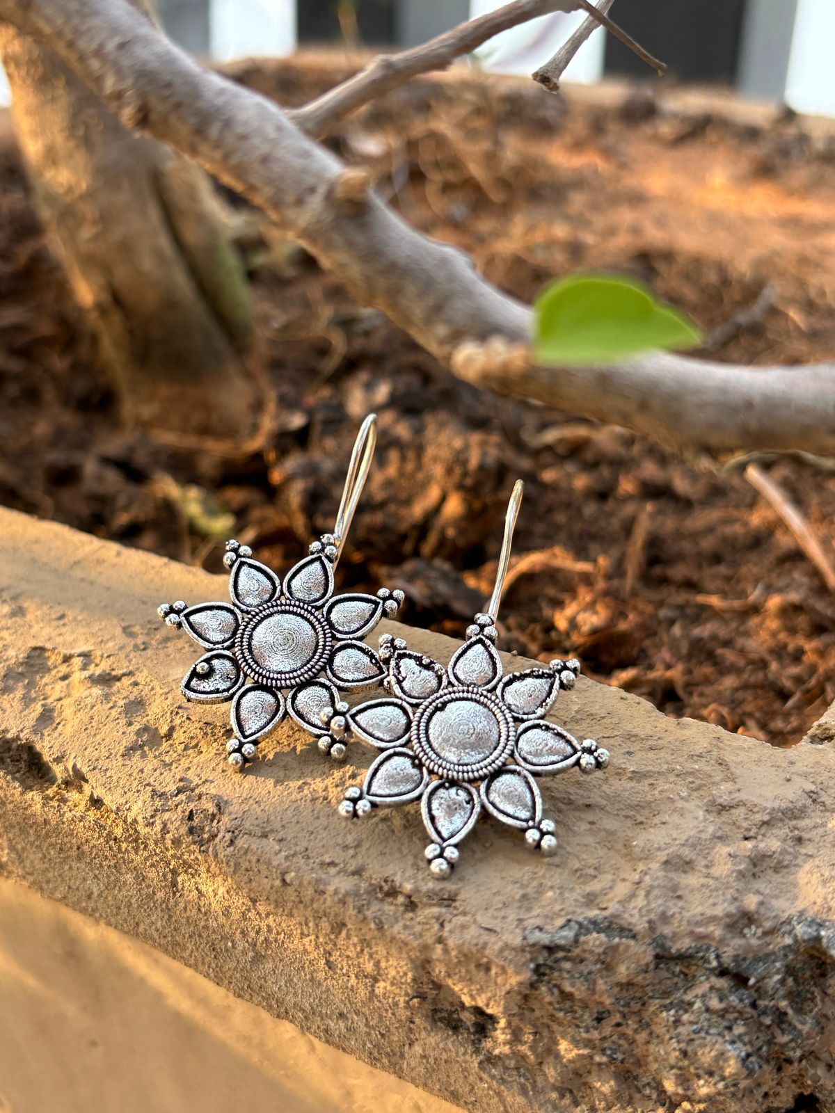 Textured Petal Dangle Earrings